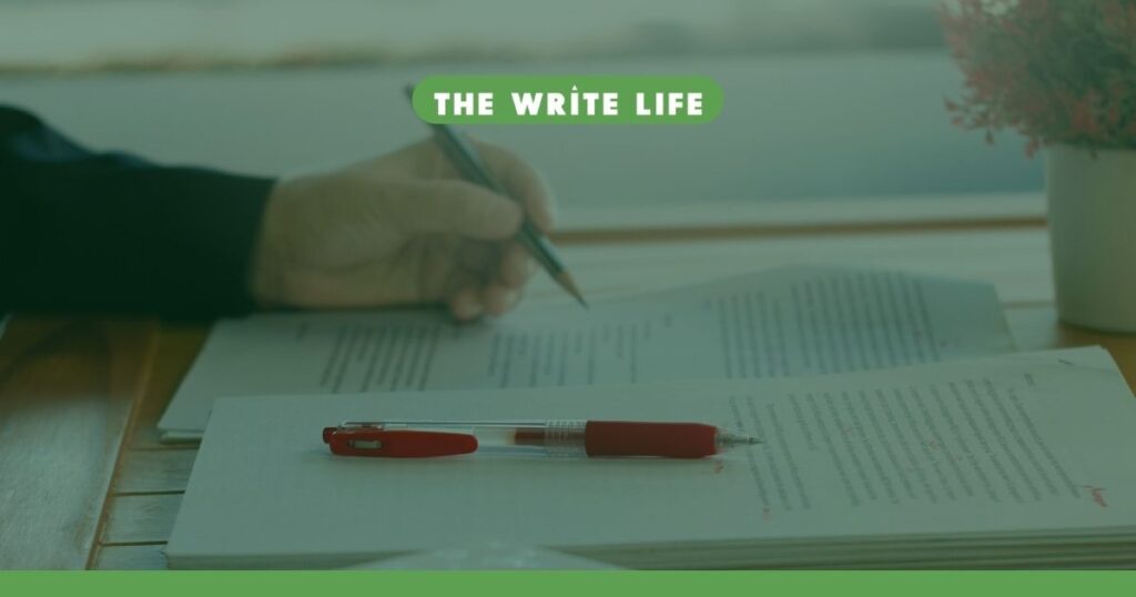 Header image for the post on how to find proofreading jobs. It's a stock image of an editor with their pencil poised over a manuscript. A red pen is in the foreground.